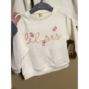 Snug Baby Girl Knit Embroidered White Sweater Floral Pink Lil Sis 3-6 Month NWT